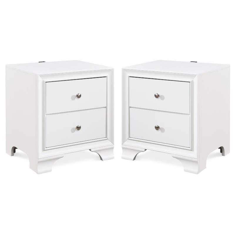 Home Square 2 Drawer Nightstand with USB in White Finish - Set of 2
