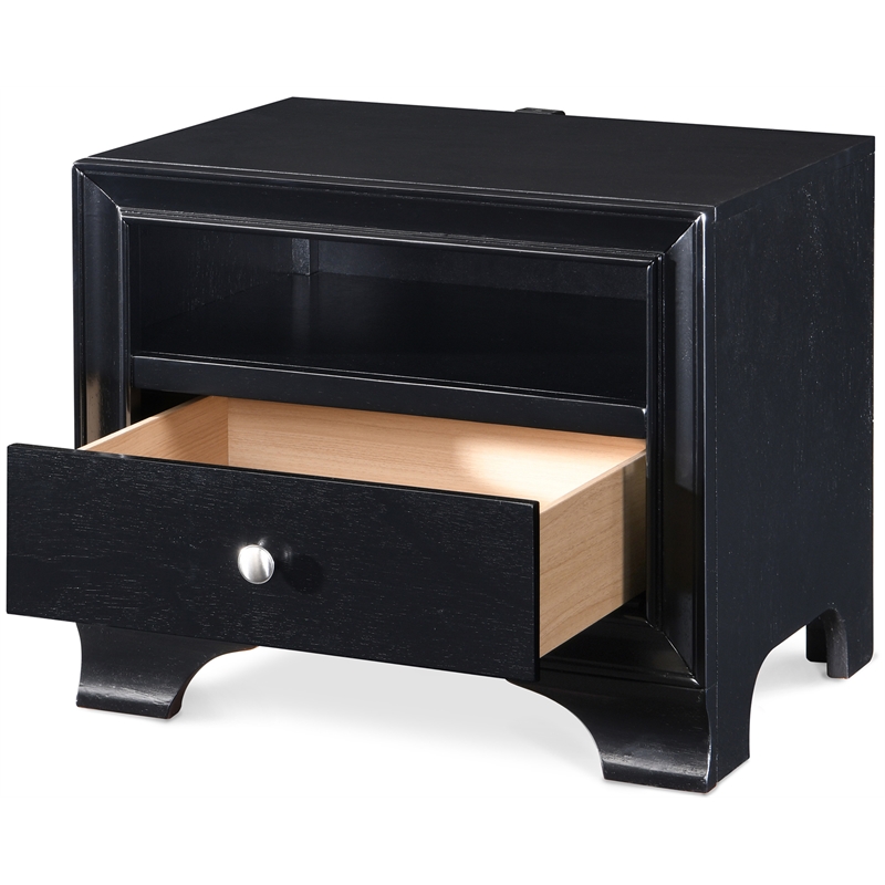 Home Square 1 Drawer Nightstand with USB in Black Finish - Set of 2