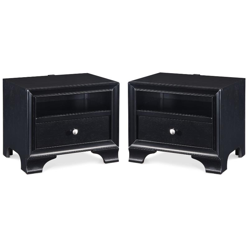 Home Square 1 Drawer Nightstand with USB in Black Finish - Set of 2