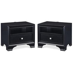 Home Square 1 Drawer Nightstand with USB in Black Finish - Set of 2