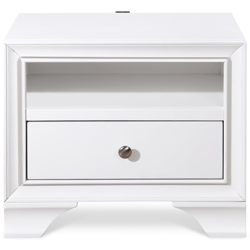 Home Square 1 Drawer Nightstand with USB in White Finish - Set of 2