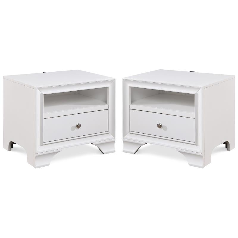 Home Square 1 Drawer Nightstand with USB in White Finish - Set of 2