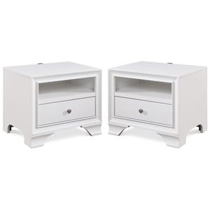 Home Square 1 Drawer Nightstand with USB in White Finish - Set of 2