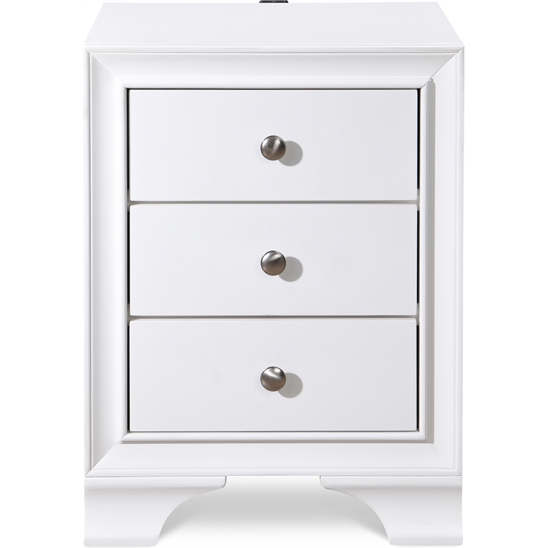 Home Square 3 Drawer Nightstand with USB in White Finish - Set of 2