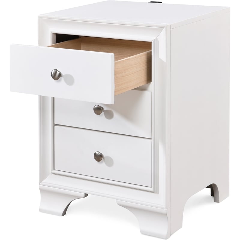 Home Square 3 Drawer Nightstand with USB in White Finish - Set of 2