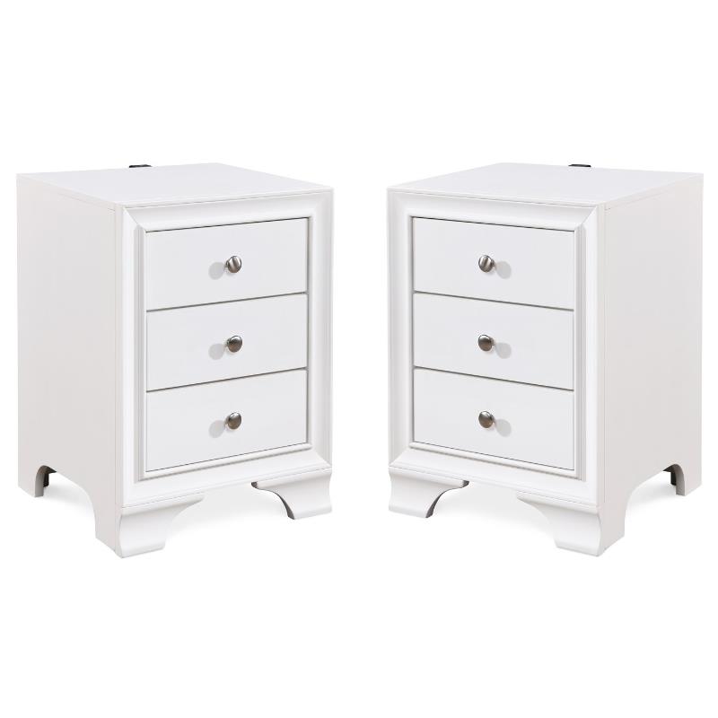 Home Square 3 Drawer Nightstand with USB in White Finish - Set of 2