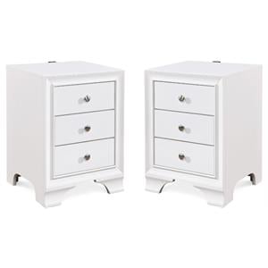 Home Square 3 Drawer Nightstand with USB in White Finish - Set of 2