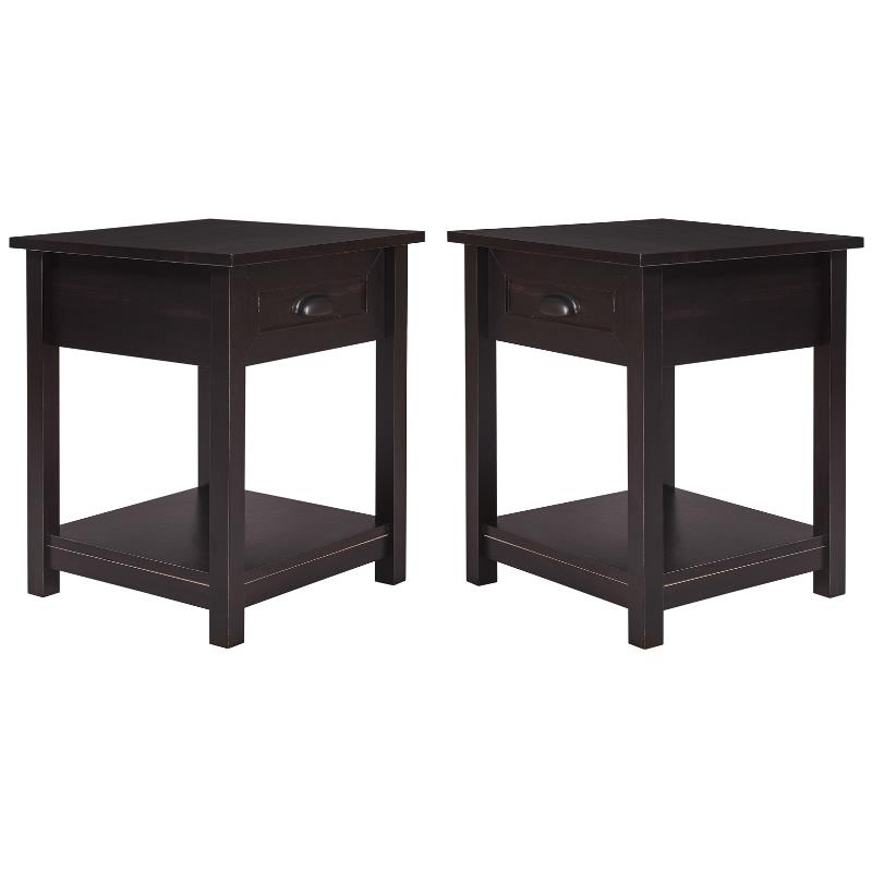 Home Square Nightstand with 1 Drawer and Display Shelf in Black - Set of 2