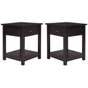 Home Square Nightstand with 1 Drawer and Display Shelf in Black - Set of 2