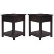 Home Square Nightstand with 1 Drawer and Display Shelf in Black - Set of 2