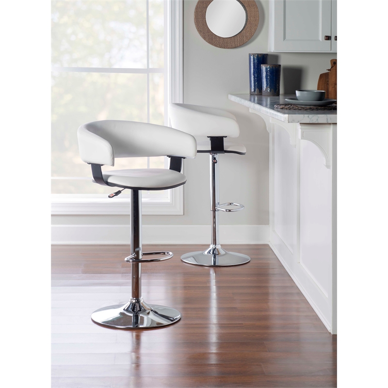 Home Square Curved Back Metal Adjustable Barstool in White - Set of 2