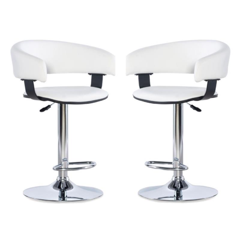 Home Square Curved Back Metal Adjustable Barstool in White - Set of 2