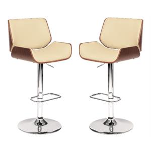 Home Square 46&quot Faux Leather Swivel Barstool in Cream & Walnut - Set of 2