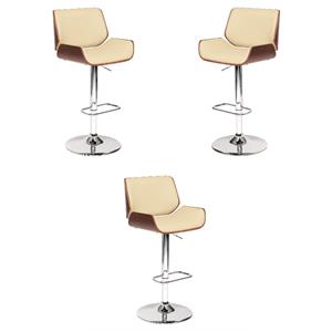 Home Square 46&quot Faux Leather Swivel Barstool in Cream & Walnut - Set of 3