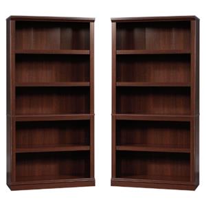 Home Square Engineered Wood 5 Shelf Bookcase in Select Cherry - Set of 2