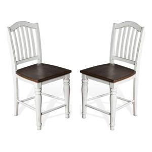 Home Square 24&quot Slatback Counter Stool in Off White and Dark Brown - Set of 2