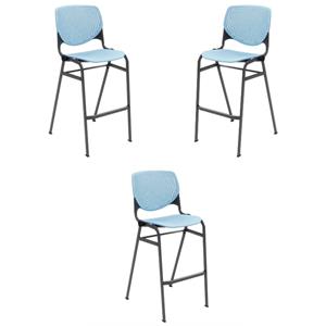 Home Square Steel Frame Barstool in Sky Blue and Black - Set of 3