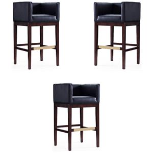 Home Square 30&quot Faux Leather Barstool in Black & Dark Walnut - Set of 3