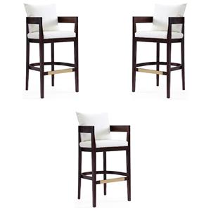 Home Square 30.5&quot Faux Leather Barstool in Ivory & Walnut - Set of 3