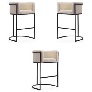 Home Square 29.5&quot Faux Leather Barstool in Cream Finish - Set of 3