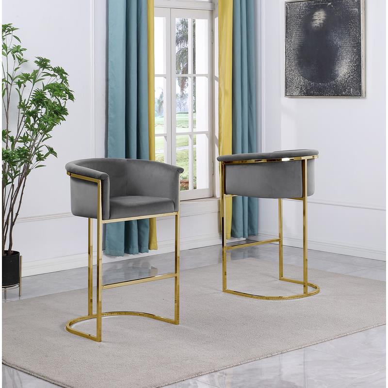 Home Square Velvet and Metal Barstool in Dark Gray & Gold - Set of 3