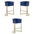 Home Square Velvet Barstool with Chrome Base in Navy Blue - Set of 3