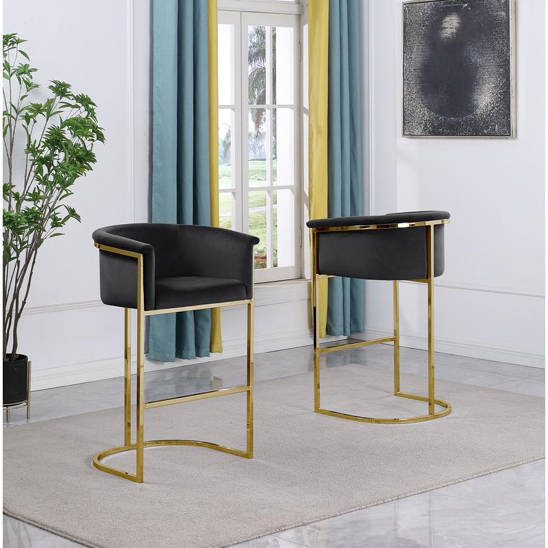 Home Square Velvet and Metal Barstool with Chrome Base in Black - Set of 3