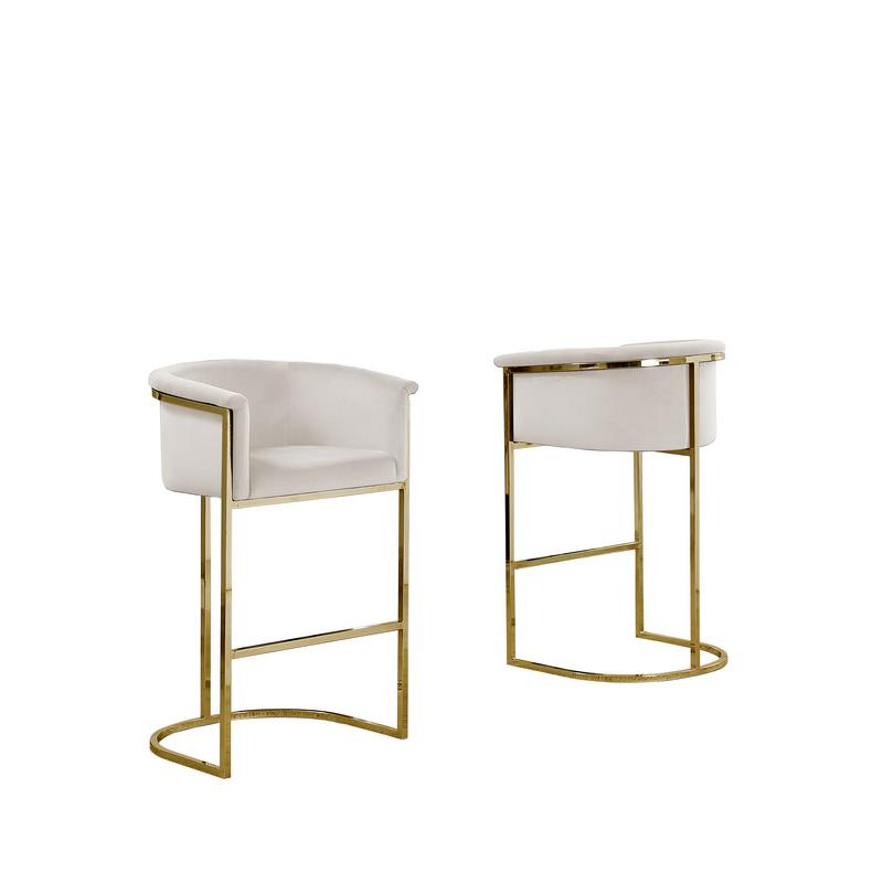 Home Square Velvet Barstool with Chrome Base in Cream - Set of 3