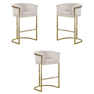 Home Square Velvet Barstool with Chrome Base in Cream - Set of 3