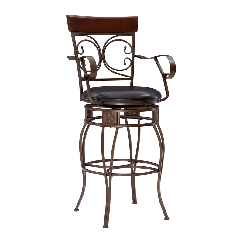 Home Square Round Padded Seat Metal Swivel Barstool in Bronze - Set of 3
