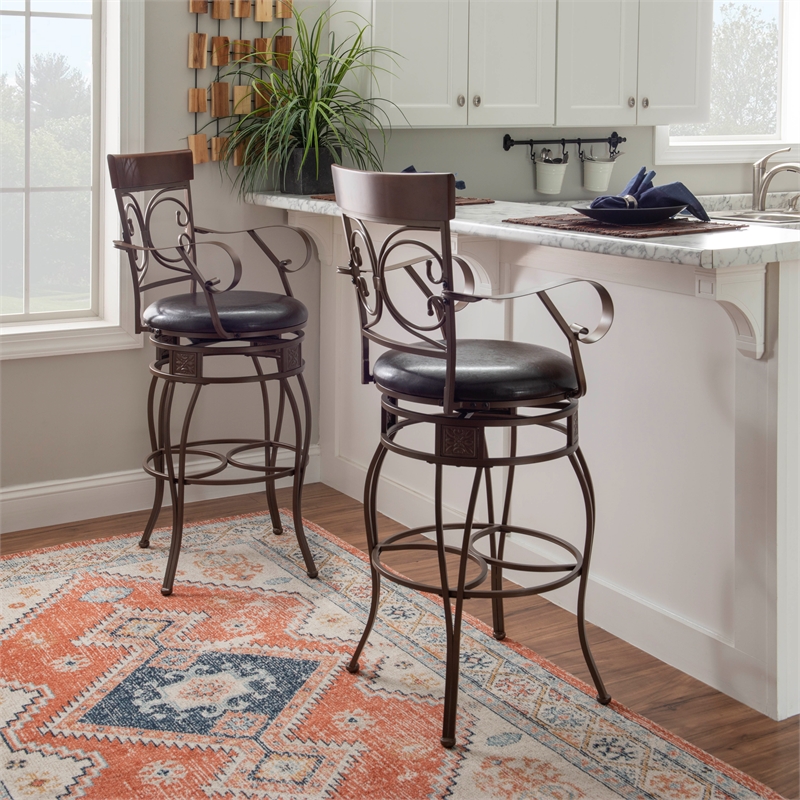 Home Square Round Padded Seat Metal Swivel Barstool in Bronze - Set of 3