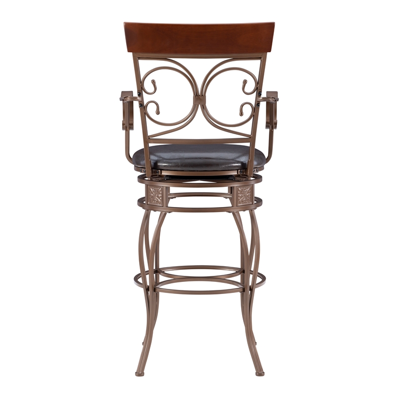 Home Square Round Padded Seat Metal Swivel Barstool in Bronze - Set of 3