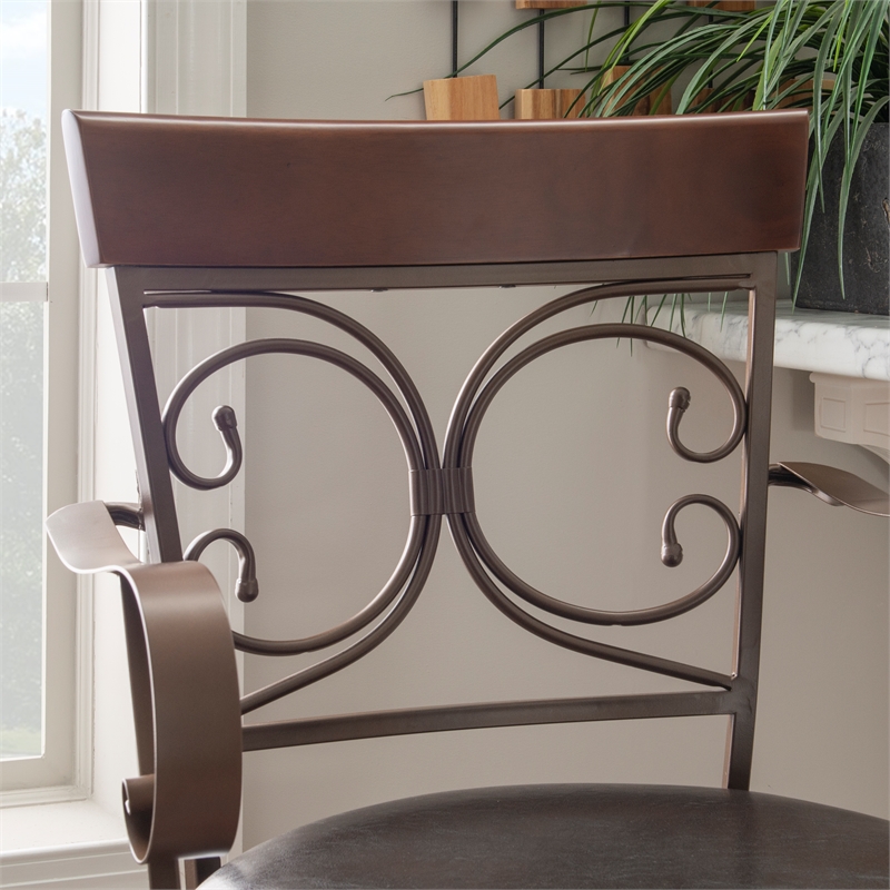 Home Square Round Padded Seat Metal Swivel Barstool in Bronze - Set of 3