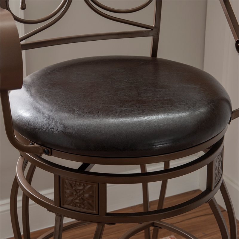 Home Square Round Padded Seat Metal Swivel Barstool in Bronze - Set of 3