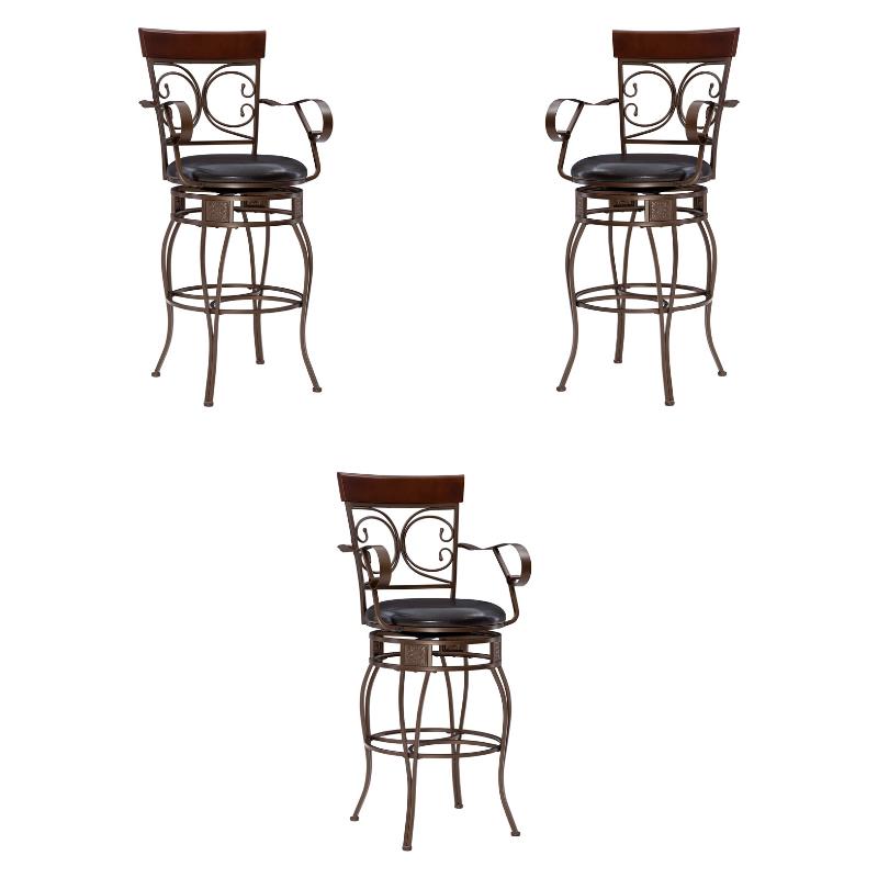 Home Square Round Padded Seat Metal Swivel Barstool in Bronze - Set of 3