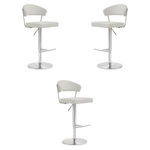 Home Square 22&quot Contemporary Fabric and MDF Barstool in Light Gray - Set of 3
