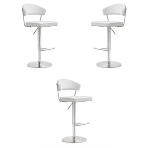 Home Square 22&quot Contemporary Fabric and MDF Barstool in White - Set of 3