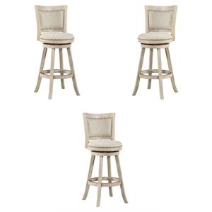 Home Square Swivel Rubberwood Barstool in Ivory Wire Brush - Set of 3