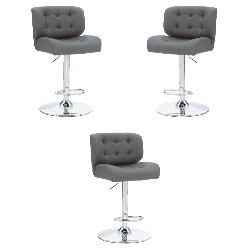 Home Square Metal Chrome Barstool with Upholstered Seat in Gray - Set of 3