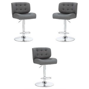 Home Square Metal Chrome Barstool with Upholstered Seat in Gray - Set of 3