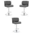 Home Square Metal Chrome Barstool with Upholstered Seat in Gray - Set of 3