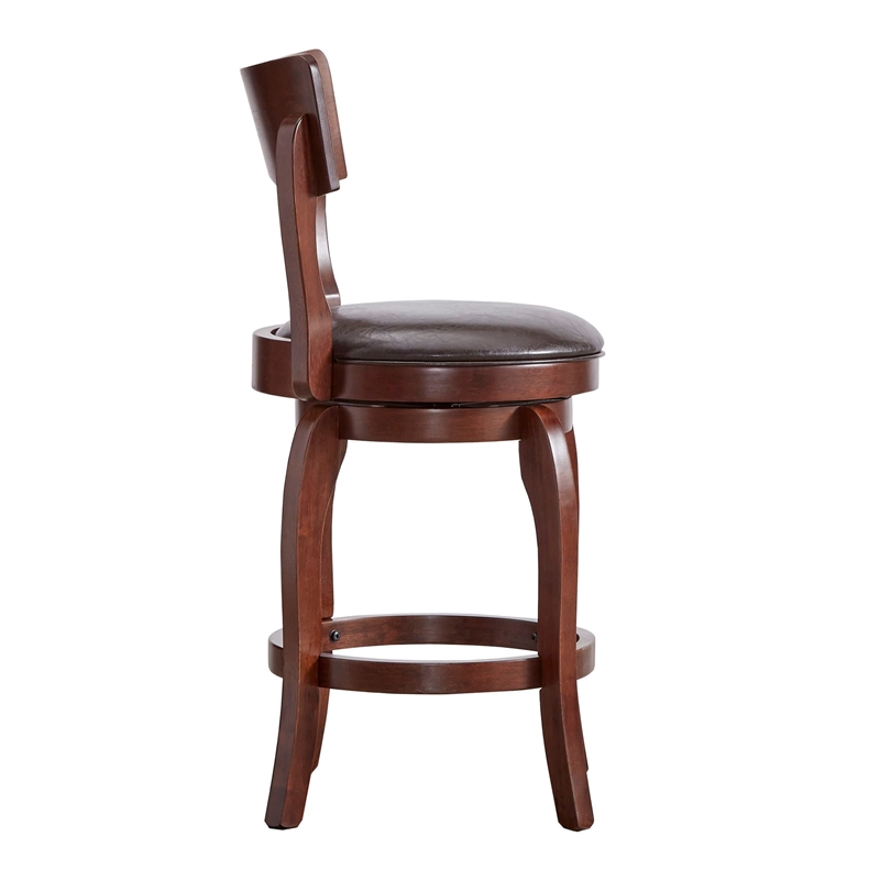 Home Square Swivel Faux Leather Counter Height Barstool in Brown - Set of 3