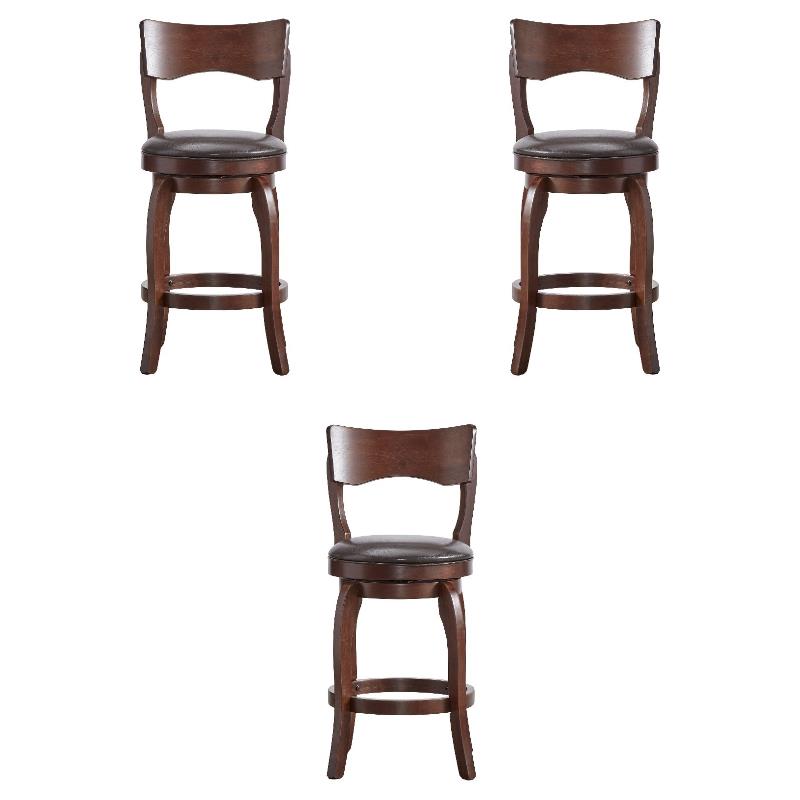 Home Square Swivel Faux Leather Counter Height Barstool in Brown - Set of 3