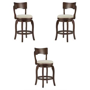 Home Square Swivel Linen Counter Height Barstool in Beige - Set of 3