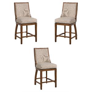 Home Square 24&quot Wood Frame Swivel Barstool in Walnut & Beige - Set of 3
