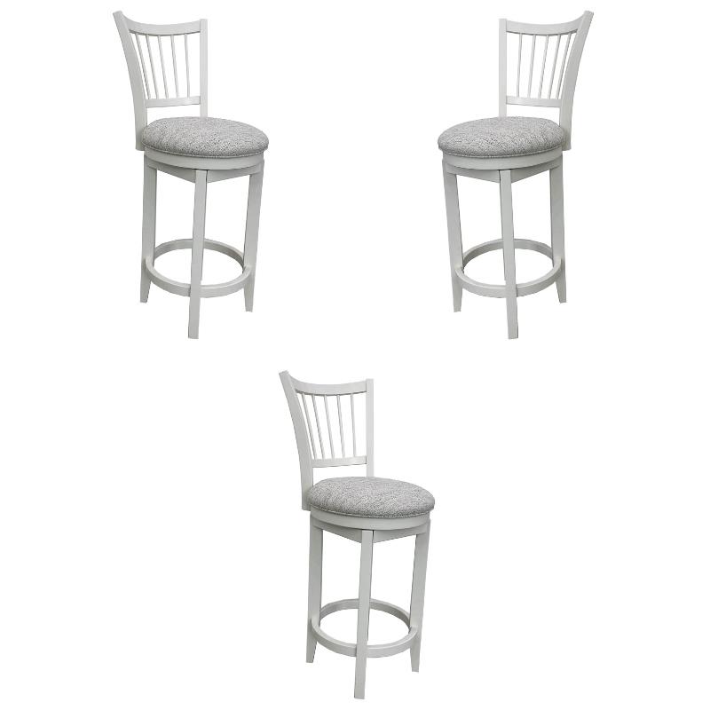 Home Square Modern Wood Spindle Back Swivel Barstool in White - Set of 3