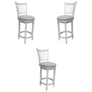 Home Square Modern Wood Spindle Back Swivel Barstool in White - Set of 3