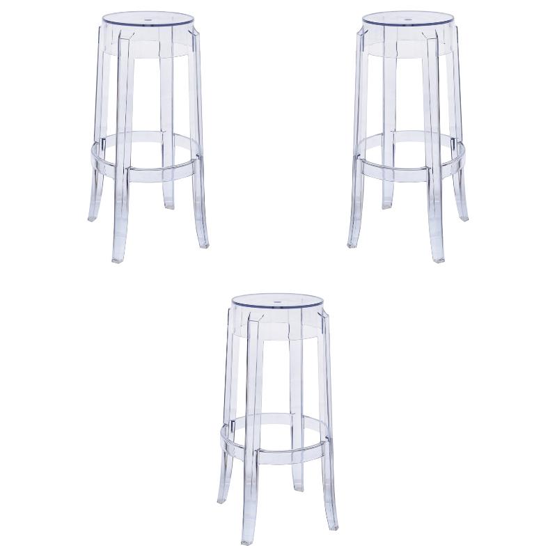 Home Square Plastic Barstool with Acrylic Seat in Clear - Set of 3
