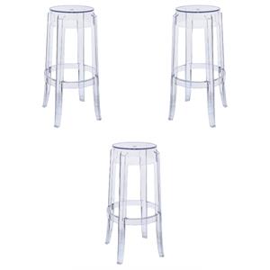 Home Square Plastic Barstool with Acrylic Seat in Clear - Set of 3