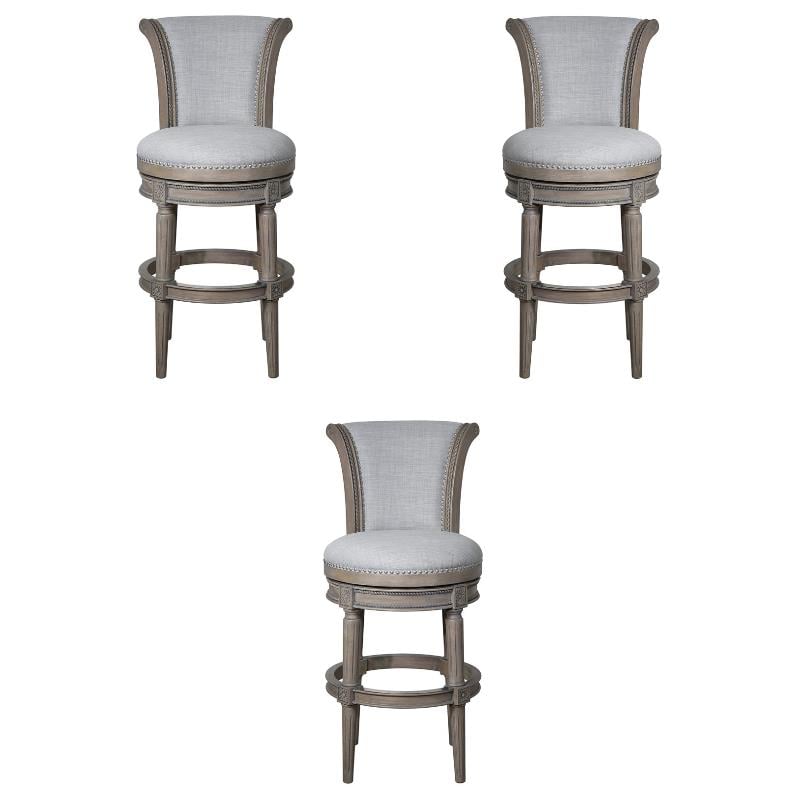 Home Square Wood Swivel Barstool with High Back in Weathered Gray - Set of 3